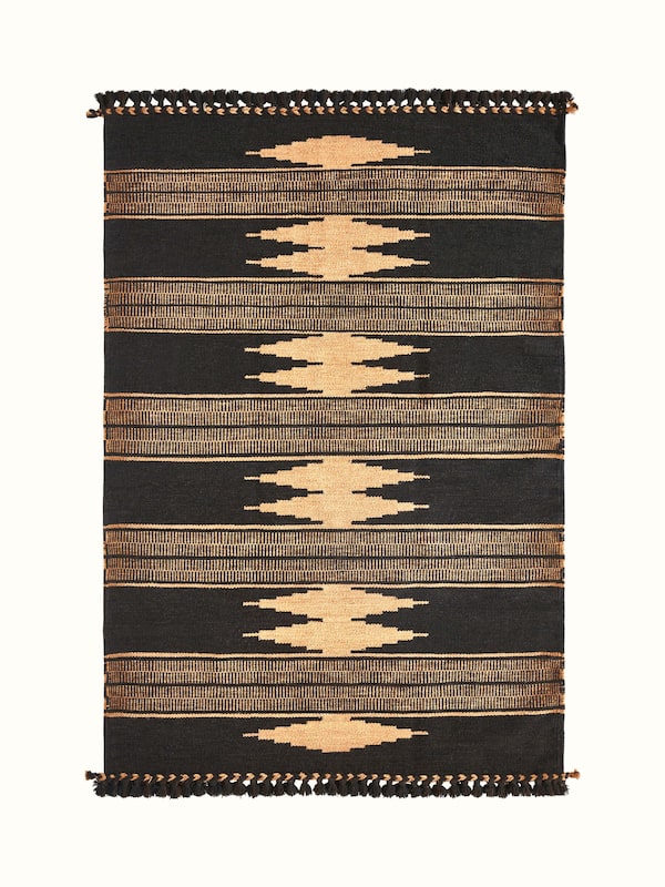 Geo Diamonds Dark Brown Gujarat Wool Kharad Dhurrie (4X6 Ft)