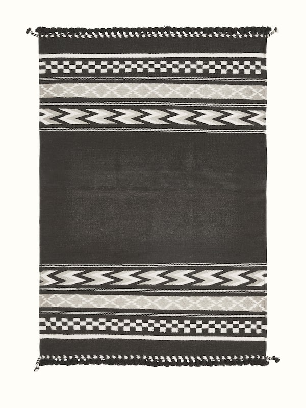 Geo Border Dark Brown Gujarat Wool Kharad Dhurrie (4X6 Ft)