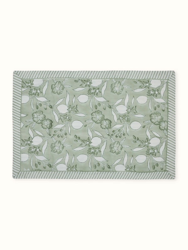 Anika Green Floral Cotton Linen Sanganeri Hand Block Printed Table Mats (6 Pcs)