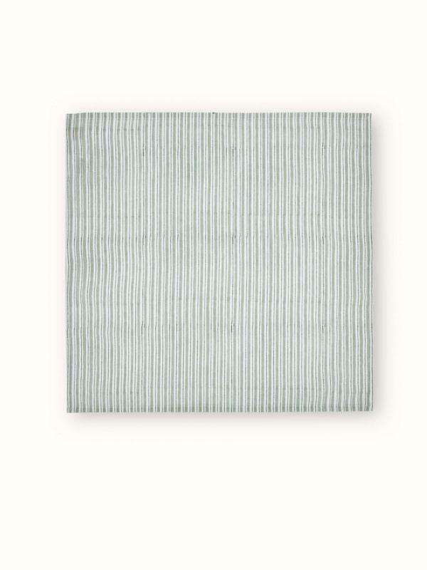 Anika Green Stripe Cotton Linen Sanganeri Hand Block Printed Dinner Napkins (6 Pcs)