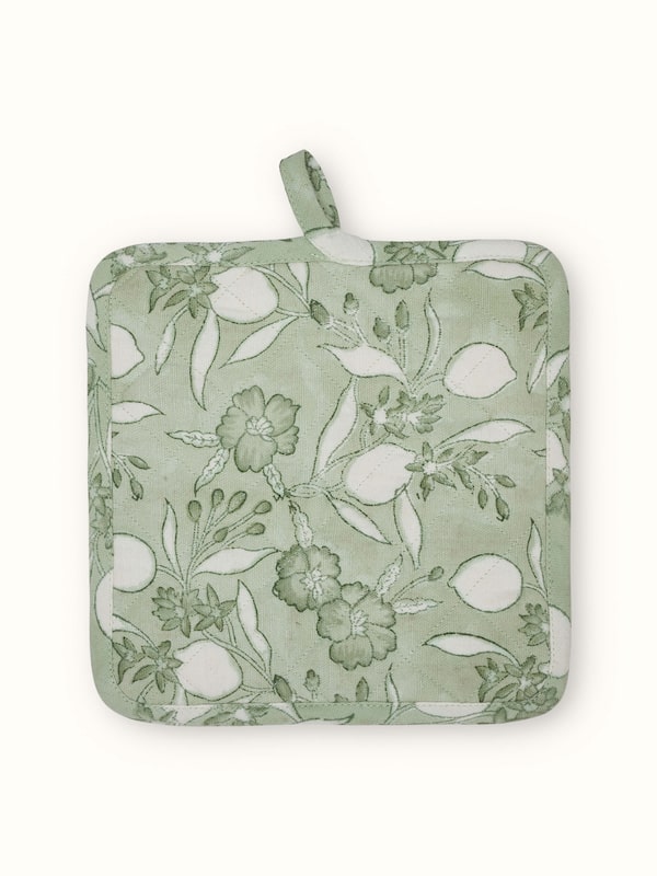 Anika Green Floral Cotton Sanganeri Hand Block Printed Pot Holder