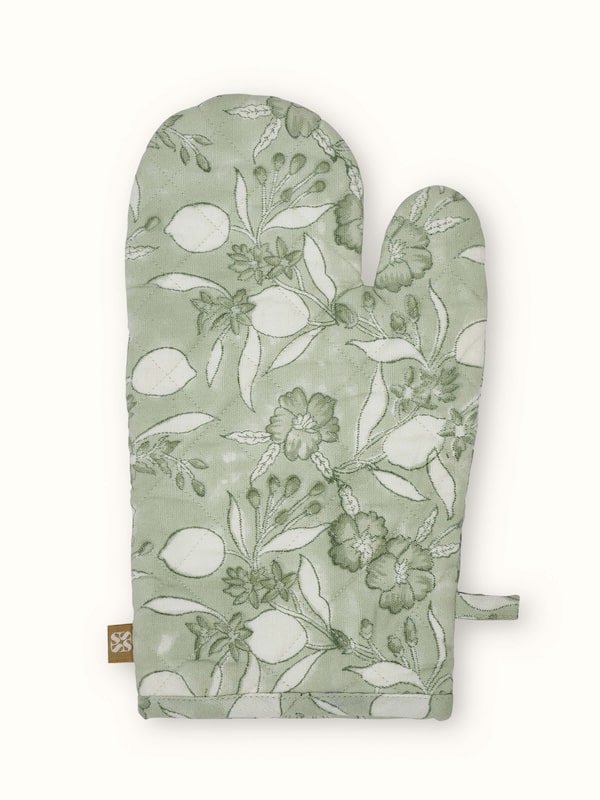 Green Floral Cotton Sanganeri Hand Block Printed Oven Mitts