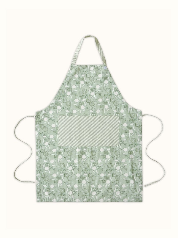 Anika Green Floral Cotton Sanganeri Hand Block Printed Apron