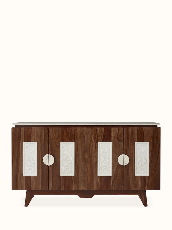 Sheesham Wood & Carved Marble Top Sideboard