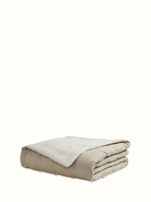 Anuthi Beige Solid Linen Razai Embroidery Double-size Quilt
