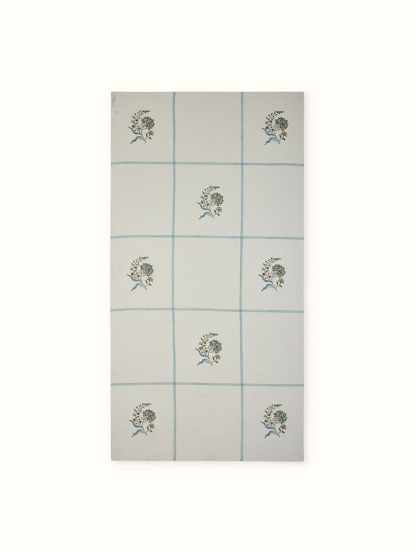 Palampore Buta White Floral Cotton Sanganeri Block Printed Bath Towel (L)
