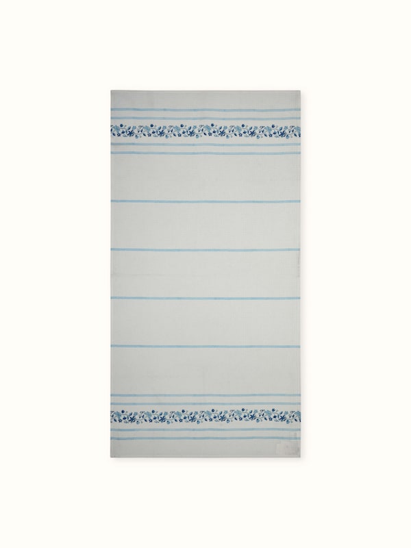 Palampore Stripe Blue Floral Cotton Sanganeri Block Printed Bath Towel (L)