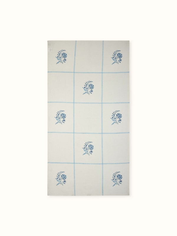 Palampore Buta Blue Floral Cotton Sanganeri Block Printed Bath Towel (L)