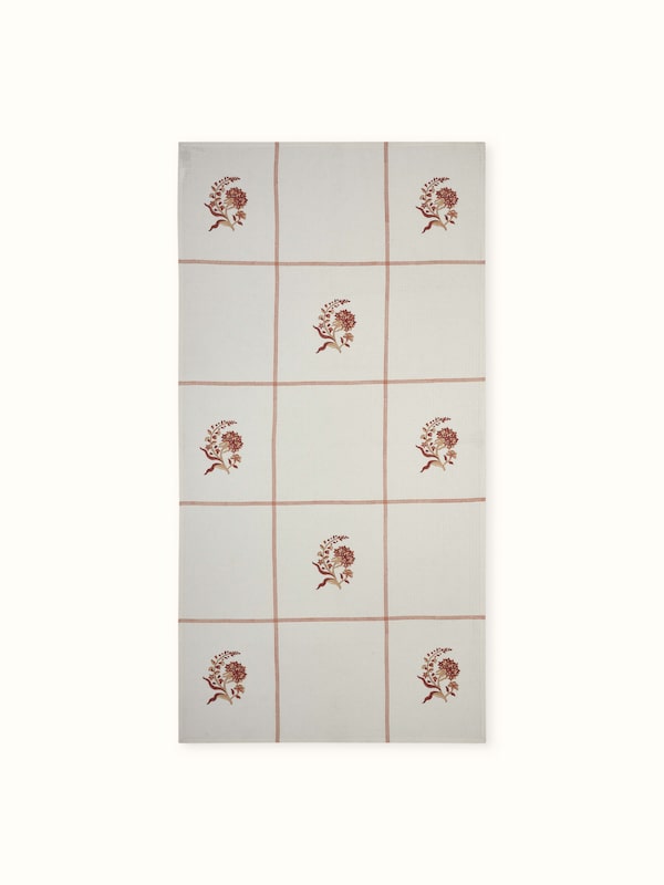 Palampore Buta Peach Floral Cotton Sanganeri Block Printed Bath Towel (L)