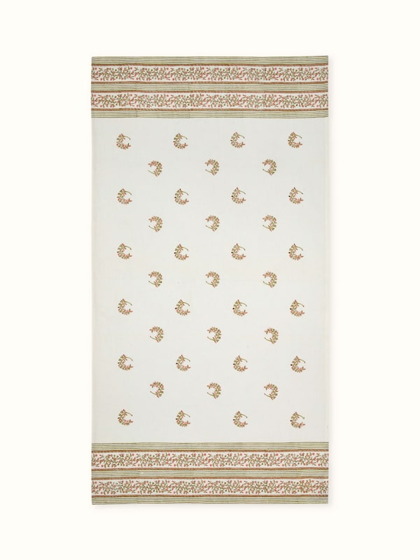 Ambi Allover Peach Floral Cotton Sanganeri Block Printed Bath Towel (L)