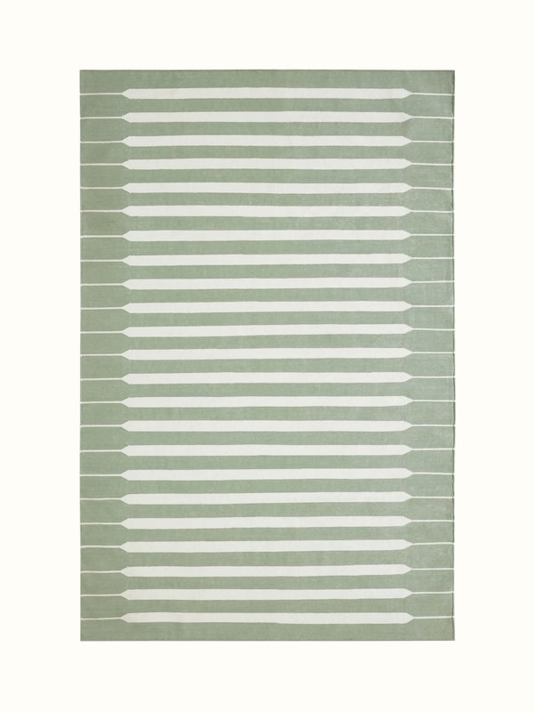 Modern Geo Stripe Light Green Lawan Cotton Panja Dhurrie