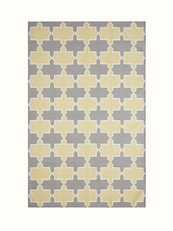 Modern Geo Grey Yellow Lawan Cotton Panja Dhurrie