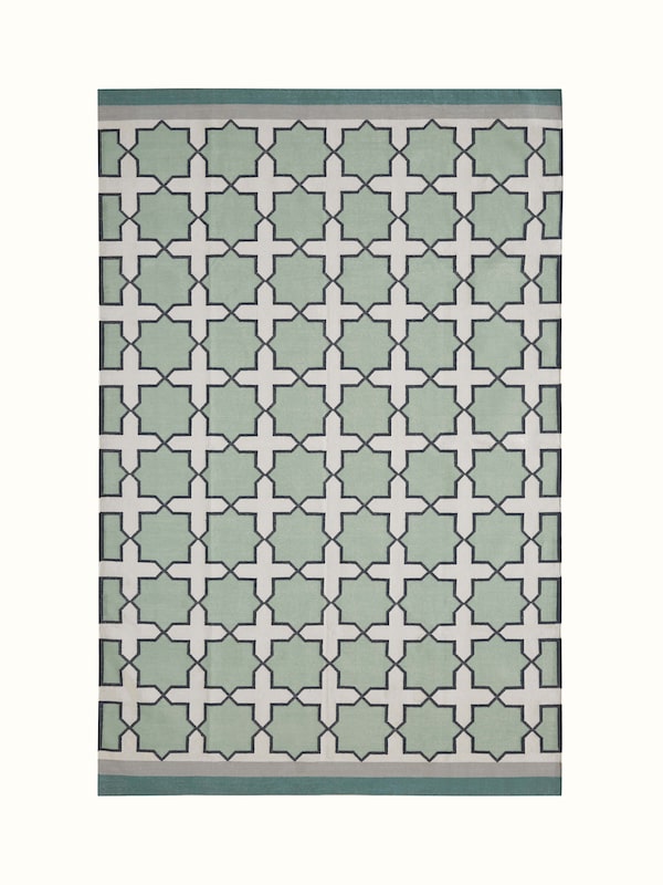 Modern Geo Jharokha Green Grey Lawan Cotton Panja Dhurrie