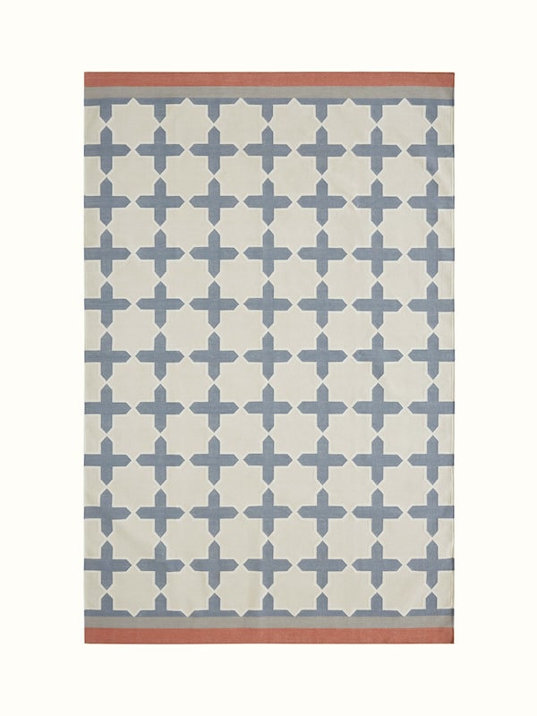 Modern Geo Jharokha Grey Blue Lawan Cotton Panja Dhurrie