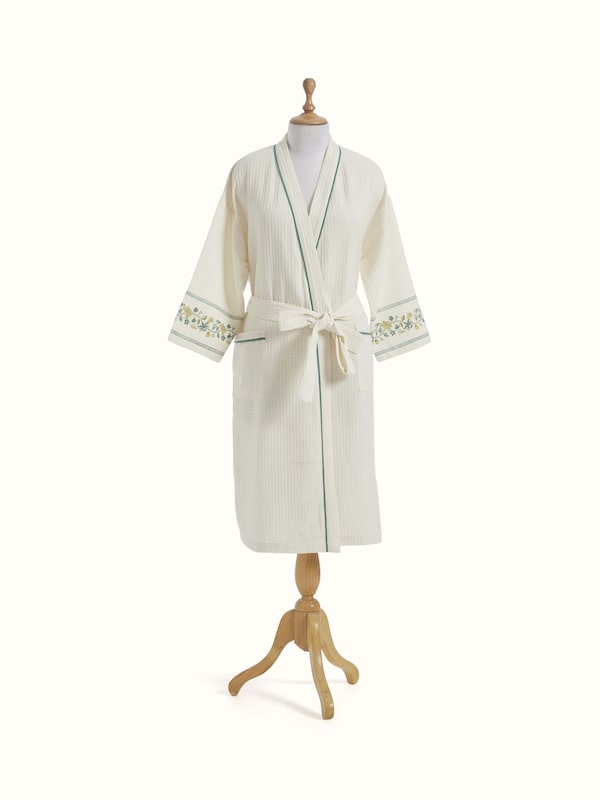 Palampore Buta Yellow & Green Floral Cotton Sanganeri Block Printed Bathrobe