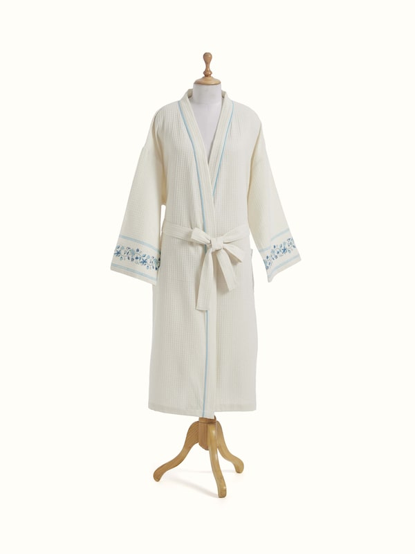Blue Floral Cotton Sanganeri Block Printed Bathrobe