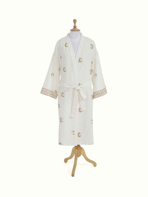 Ambi Buta Peach Floral Cotton Sanganeri Block Printed Bathrobe