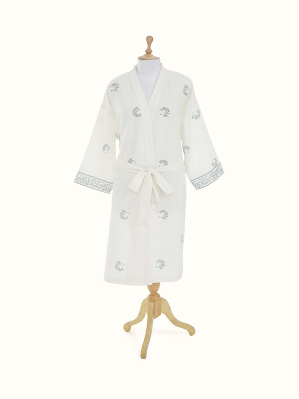 Blue Floral Cotton Sanganeri Block Printed Bathrobe