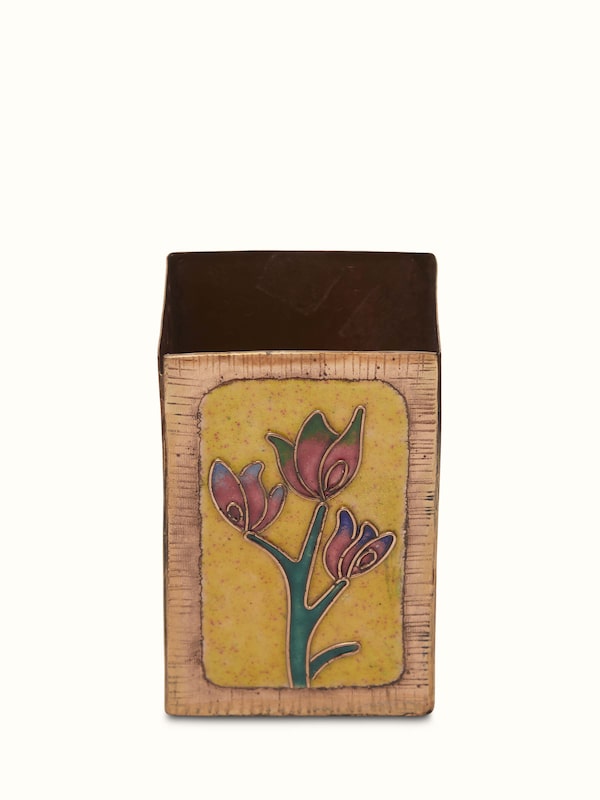 Copper Flower Square Pen Holder Yellow