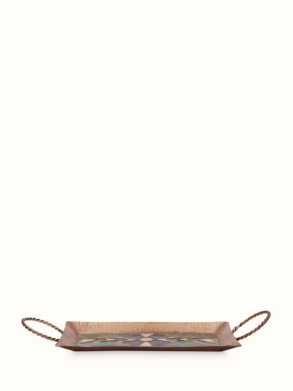 Copper Serving Tray with V-shaped Pattern