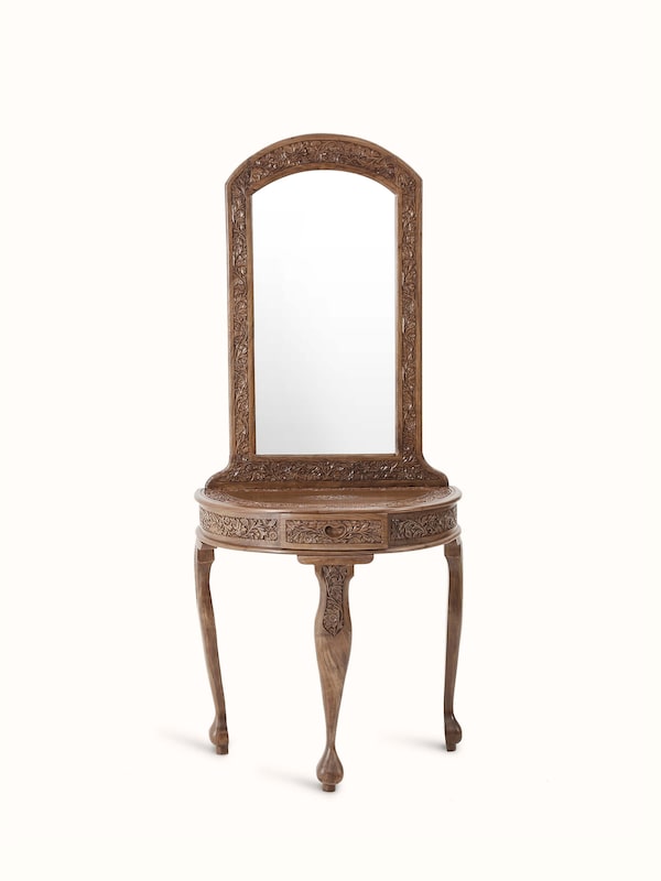Carved Walnut Wood Dressing Table