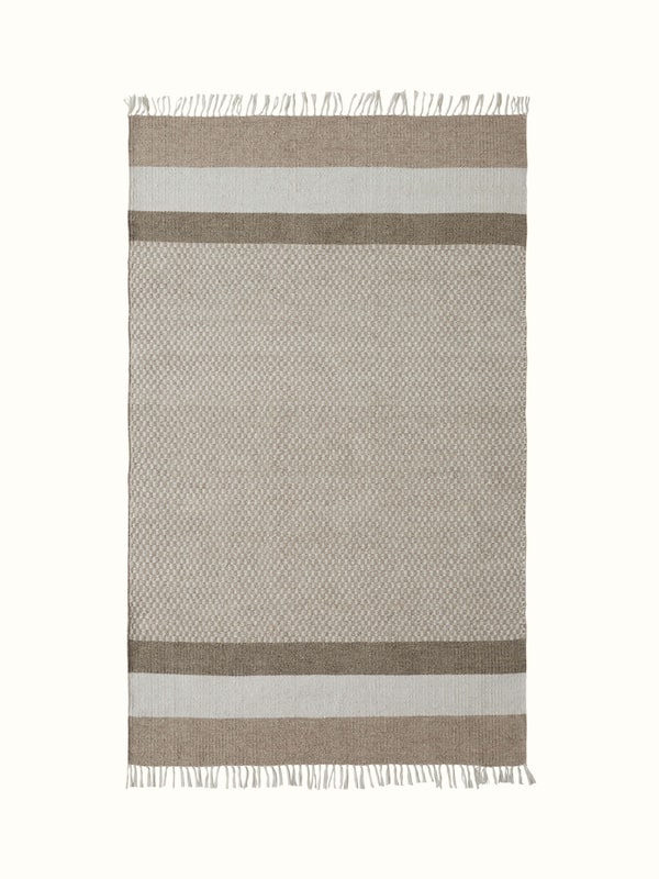 Geo Checkered Beige Jawaja Wool Handloom Dhurrie (3X5 Ft)