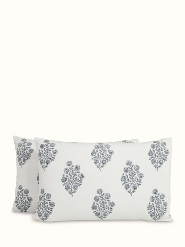Saha Grey Buta Cotton Sanganeri Hand Block Print Pillow Cases (2 Pcs)