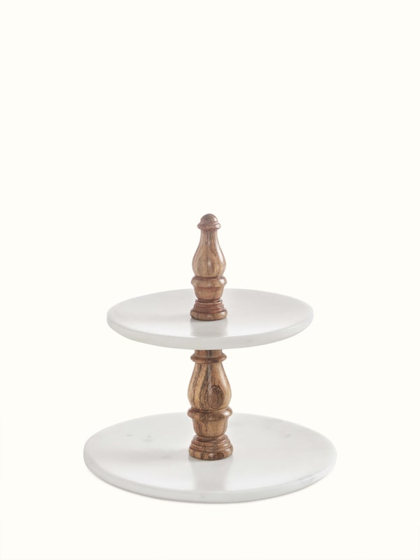 Marble Inlayed Two-Tire Dessert Stand