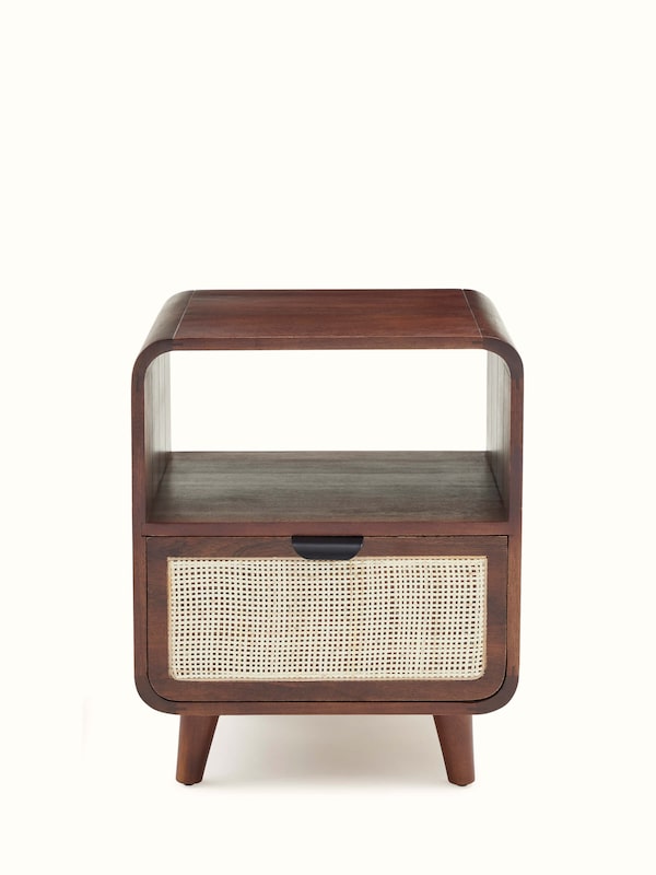 Mango Wood & Cane Bedside Table