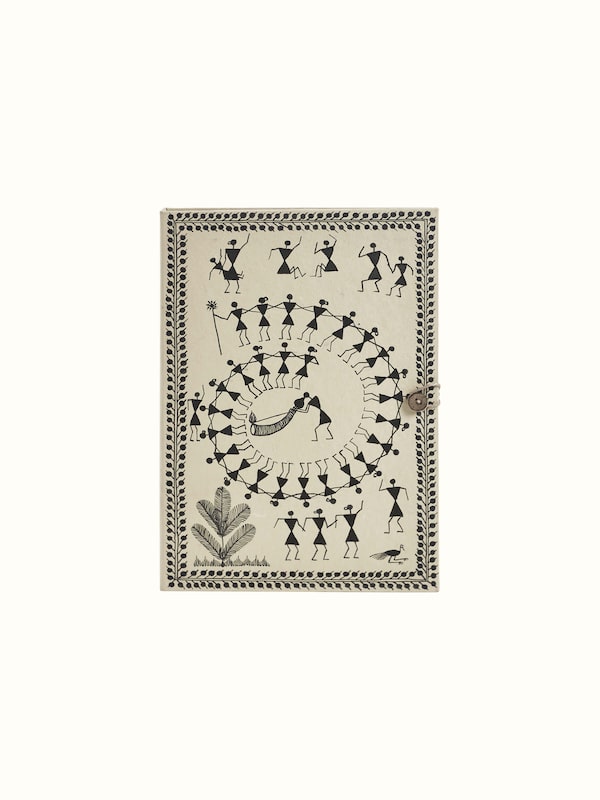 Warli Painted Paper File Folder Brown