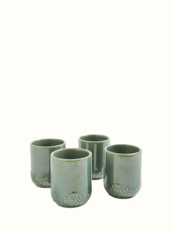 Studio Pottery Ceramic Water Tumblers Green (4 Pcs)