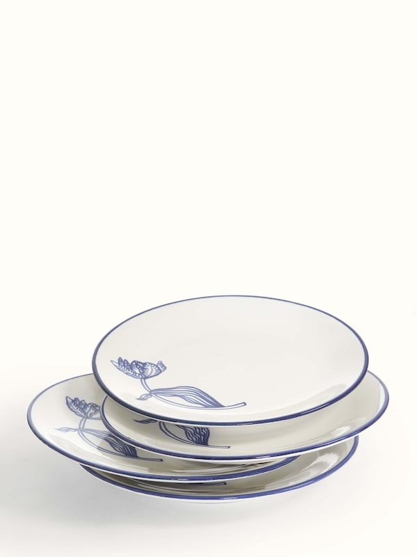 Khurja Pottery Ceramic Dinner Plates White & Blue (4 Pcs)