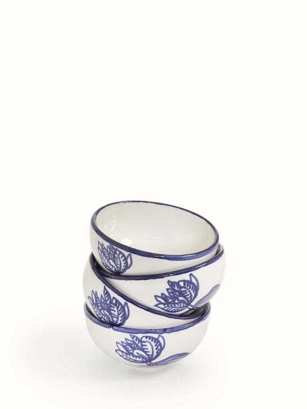 Khurja Pottery Ceramic Dinner Bowls Indigo & White (4 Pcs)
