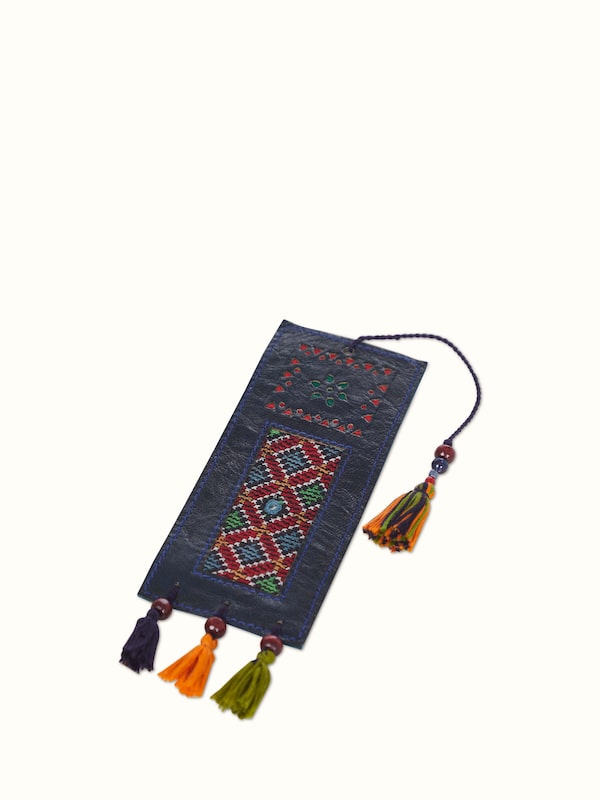 Kutch Embroidery Leather Bookmark Blue