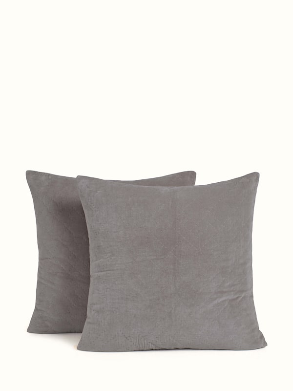 Shivranjini Light Grey Solid Textured Cotton Razai Embroidery Euro Shams (2 Pcs)