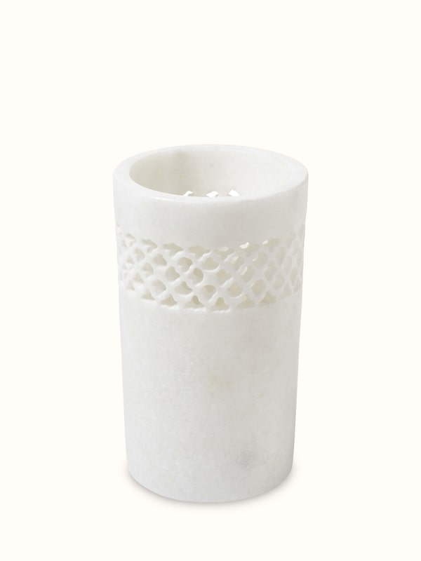 Carved Ambaji White Marble Toothbrush Holder