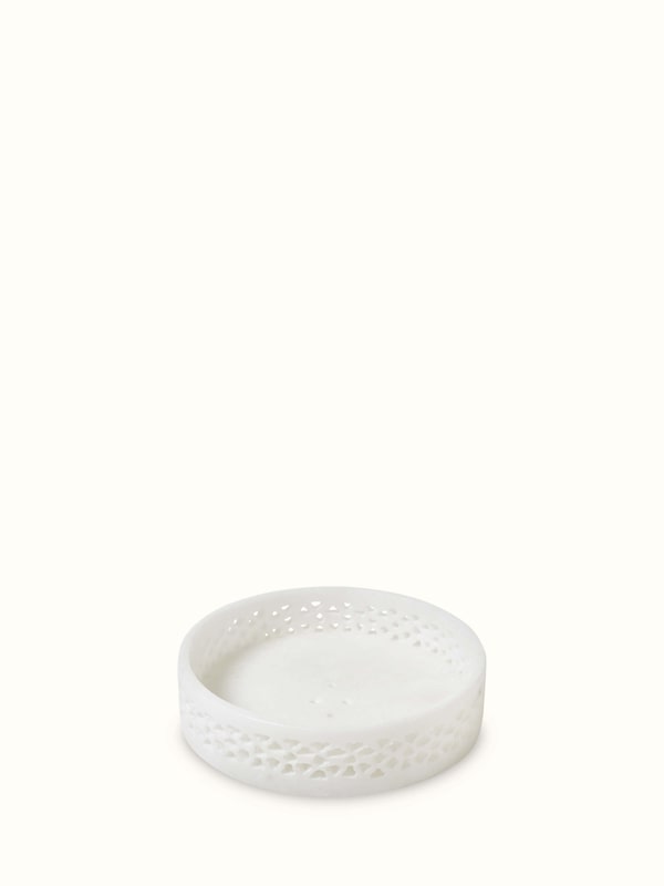Carved Ambaji White Marble Soap Dish