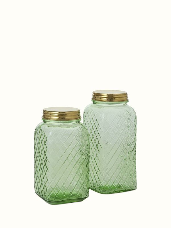 Glass-worked Storage Containers Green Color (2 Pcs)