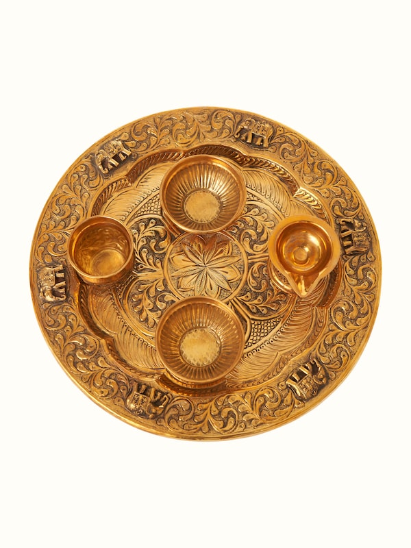 Polished Brass Gajanan Pooja Thali