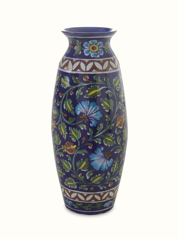 Glossy Blue Pottery Ceramic Table Vase
