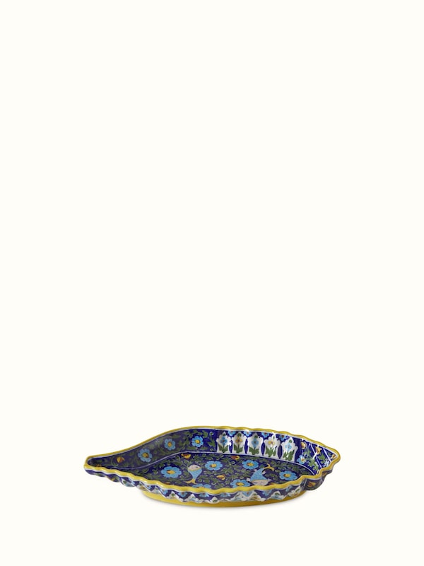 Blue Pottery Ceramic Leaf Blossom Shell Artpiece