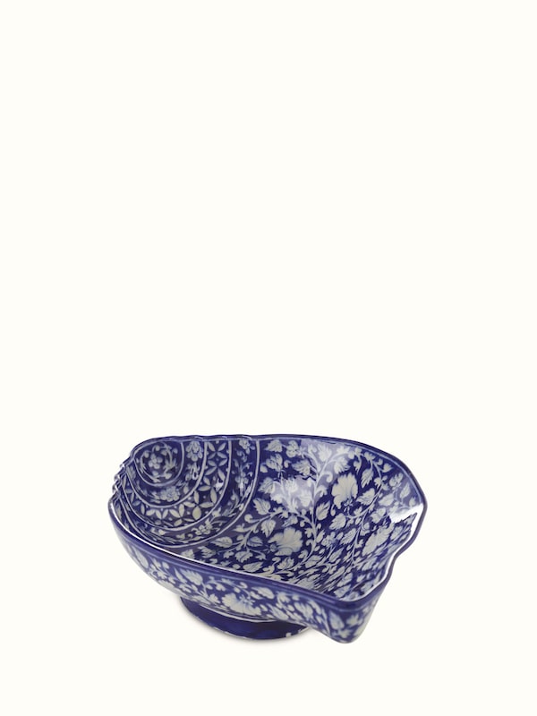 Glossy Blue Pottery Ceremic Conch Shell Artpiece