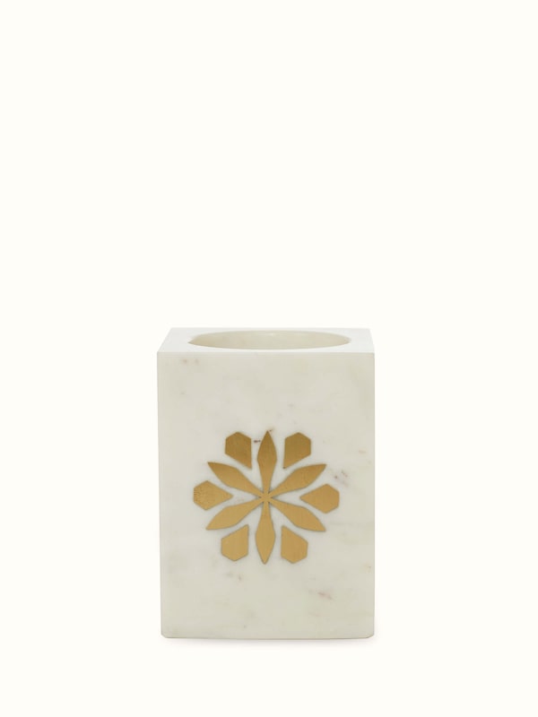 Glossy Stone-worked Marble & Brass Toothbrush Holder
