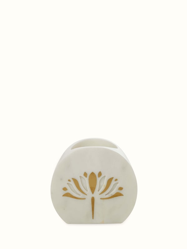 Stone-worked Marble & Brass Toothbrush Holder Gold Color