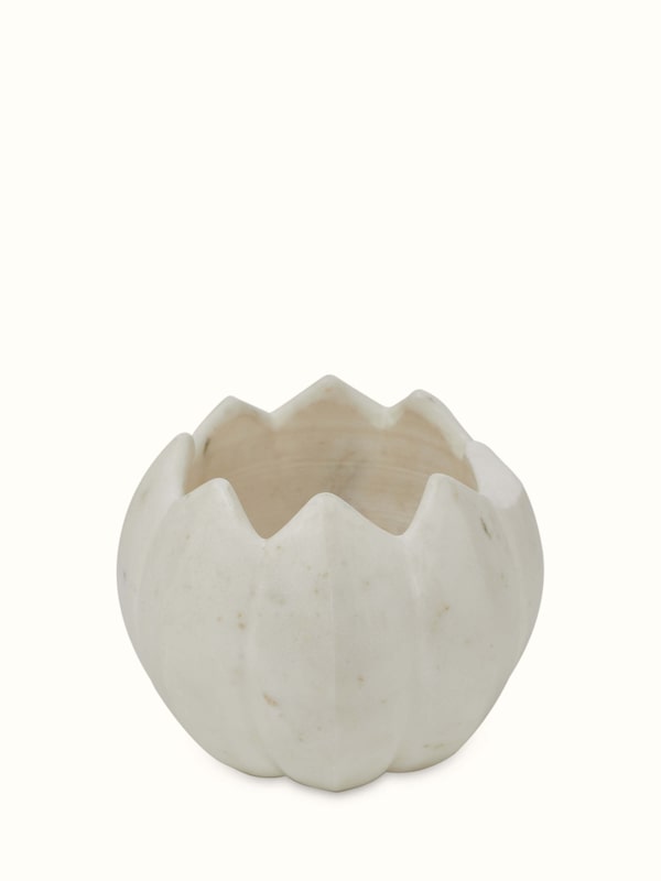 Stone-worked Dodeca Lotus White Marble Planter