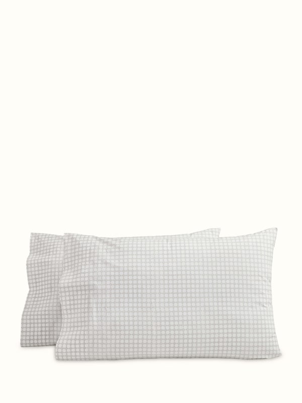 Pratidin Grey Grid Cotton Sanganeri Hand Block Print King-size Fitted Bedsheet Set