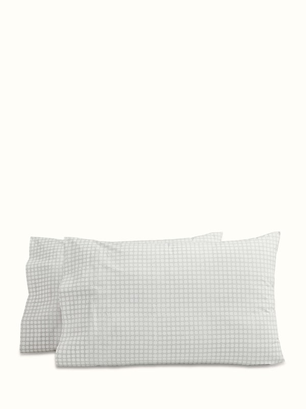 Pratidin Grey Grid Cotton Sanganeri Hand Block Print Queen-size Fitted Bedsheet Set