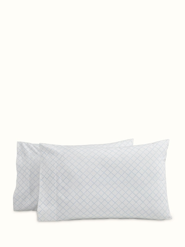 Pratidin Light Blue Diamond Cotton Sanganeri Hand Block Print Queen-size Fitted Bedsheet Set