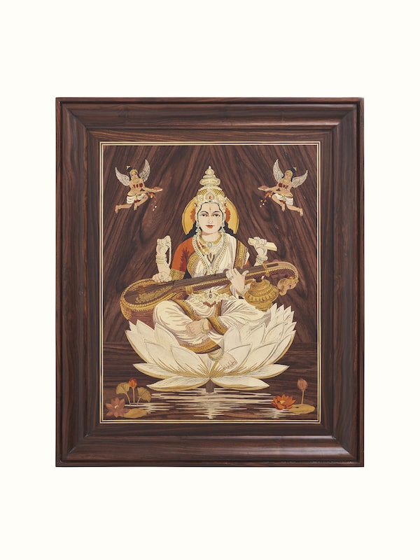 Mysore Rosewood Marquetry Saraswathi Wall Art