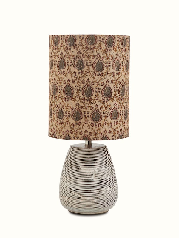 Kalamkari Block-printed Cotton Lampshade Beige Color